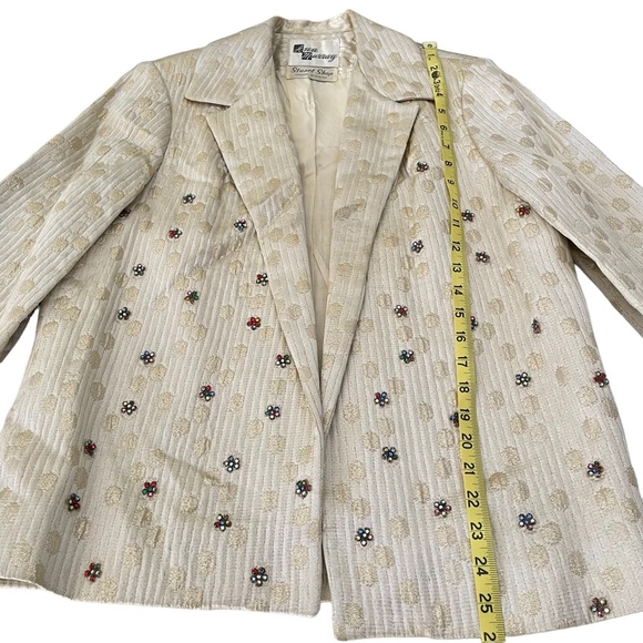 Ann Murray Vintage Dress Jacket Women 12 Golden Ivory Rhinestones Formal - Picture 5 of 13